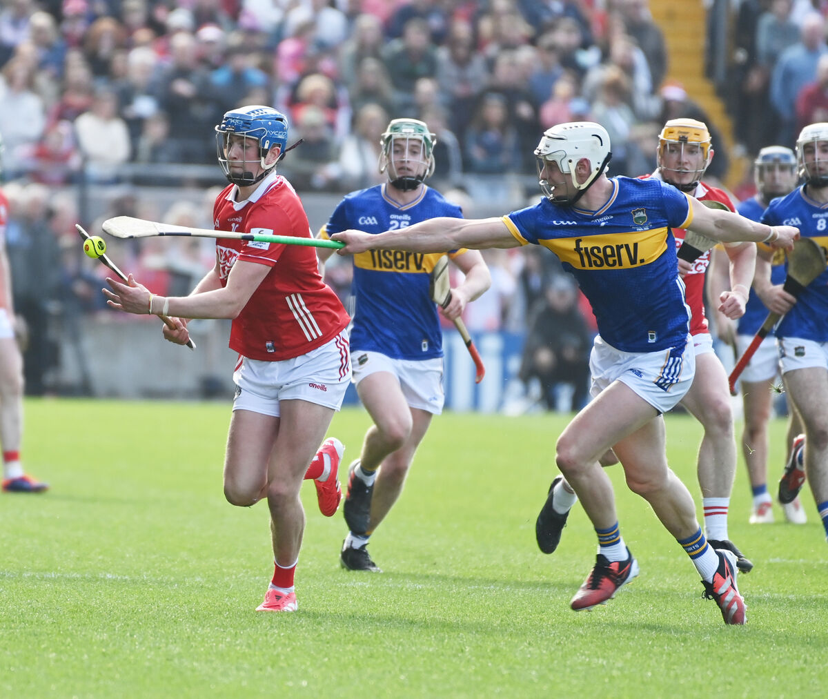 Cork's Diarmuid Healy tries to get away from Tipparary's Bryan O'Mara. Picture: Eddie O'Hare  Cork's Diarmuid Healy tries to get away from Tipparary's Bryan O'Mara. Picture: Eddie O'Hare