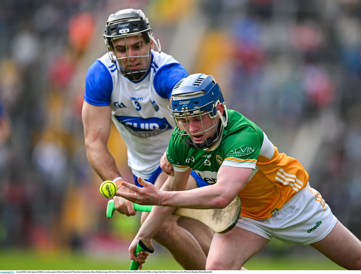 Colin Spain of Offaly in action against Mark Fitzgerald of Waterford. Picture: Brendan Moran/Sportsfile Colin Spain of Offaly in action against Mark Fitzgerald of Waterford. Picture: Brendan Moran/Sportsfile