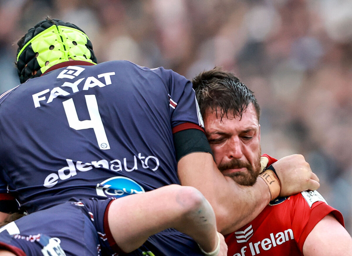 OUCH... Munster’s Jean Kleyn with Adam Coleman of Bordeaux. Picture: INPHO/Dan Sheridan OUCH... Munster’s Jean Kleyn with Adam Coleman of Bordeaux. Picture: INPHO/Dan Sheridan