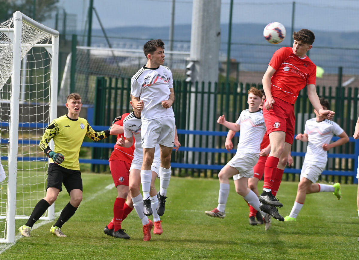 Cork Youth League's Kai O'Neill heads goalwards against Mayo League. Picture: Eddie O'Hare