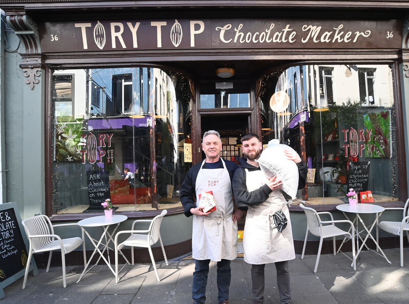  Chocolate makers Paul O'Connell, proprietor and apprentice Rory Nagle at Tory Top Chocolate makers on Marlboro Street. Picture: Larry Cummins