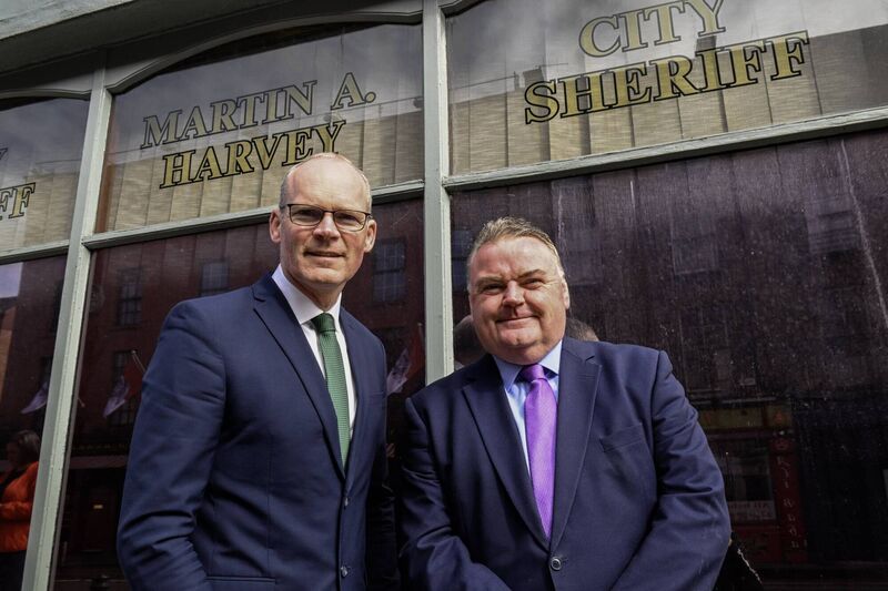 Fine Gael candidate John Mullins with Simon Coveney TD pictured ahead of submitting nomination papers to Martin Harvey, Cork City Returning Officer. Pic: Brian Lougheed
