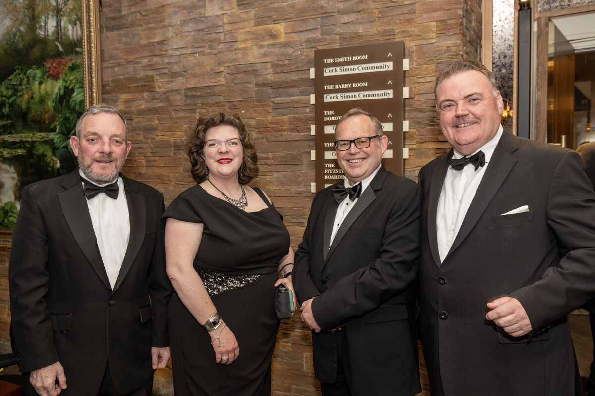 Jerry Buttimer TD; Deirdre Steele; Derrmot Kavanagh and John Mullins at the 23rd annual Cork Simon Fundraising Ball at the Fota Island Resort. Pic: Brian Lougheed Jerry Buttimer TD; Deirdre Steele; Derrmot Kavanagh and John Mullins at the 23rd annual Cork Simon Fundraising Ball at the Fota Island Resort. Pic: Brian Lougheed