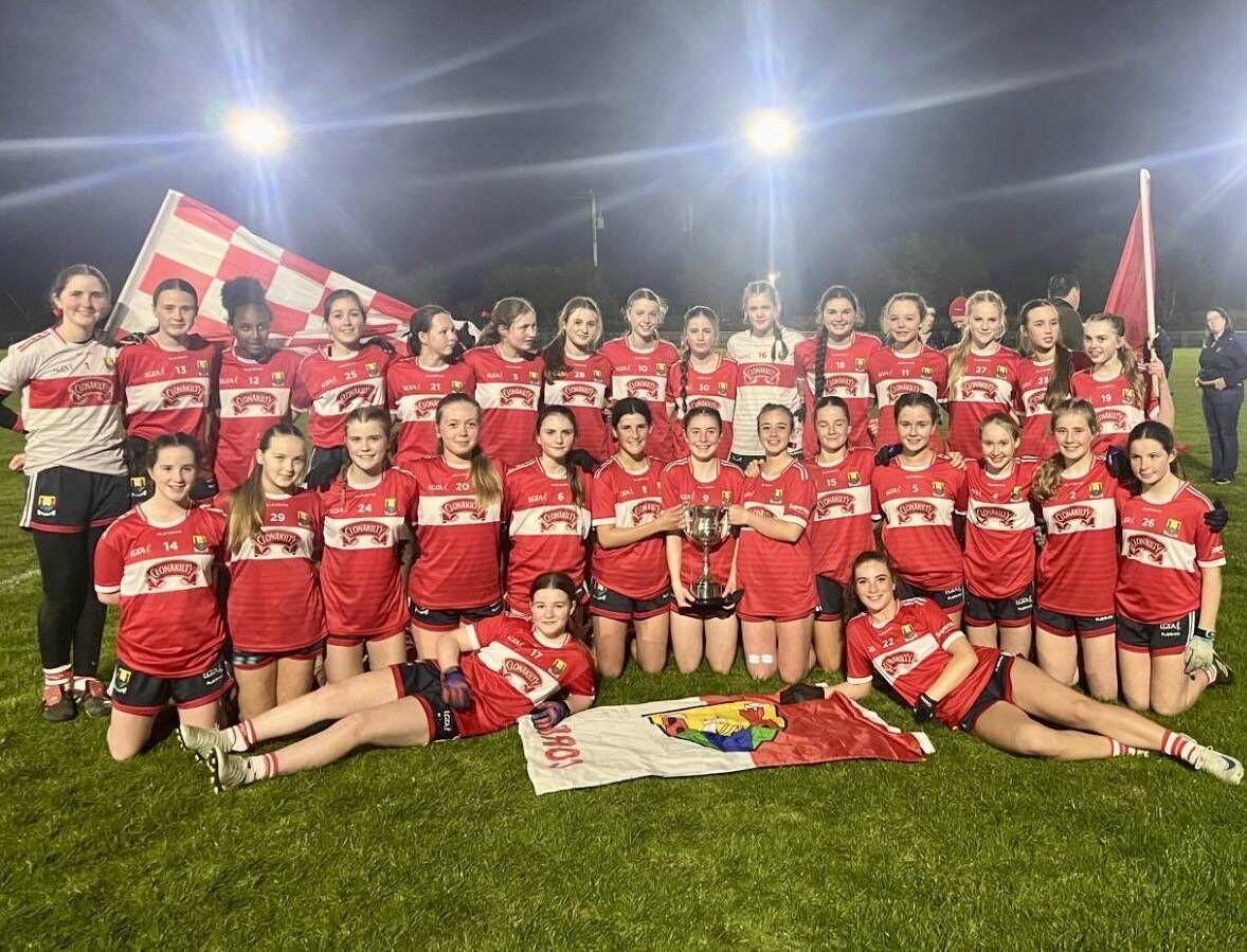 The Cork U14 A panel that held off Clare 1-10 to 1-6 to win the 2025 Munster ladies football U14 A championship title in Brosna. The Cork U14 A panel that held off Clare 1-10 to 1-6 to win the 2025 Munster ladies football U14 A championship title in Brosna.