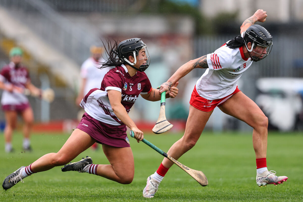 Galway's Dervla Higgins collides with Ashling Thompson of Cork. Picture: INPHO/Ben Brady