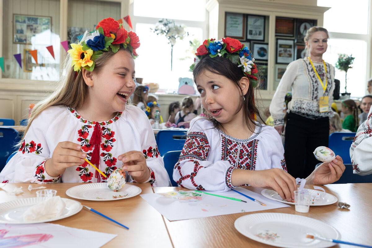 Julia Petlytska and Sasha Zahorulko attending The Art of Ukrainian Easter Egg in North Monastery Campus for the Cork Life Long Learning Festival.