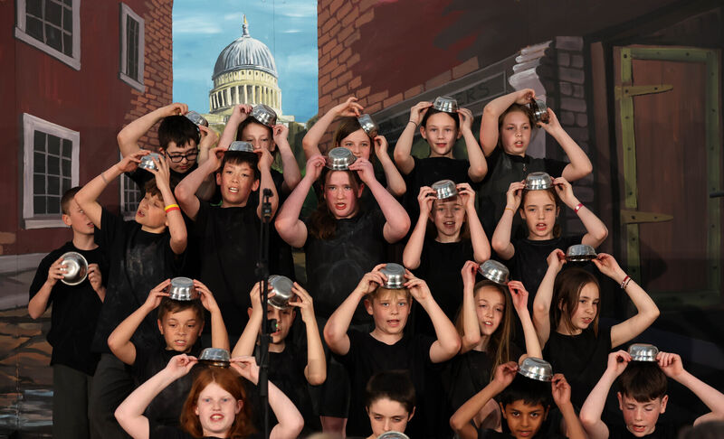 Members of the Oliver Junior cast on stage during the Carrigaline Educate Together National School. Pictures: Jim Coughlan
Members of the Oliver Junior cast on stage during the Carrigaline Educate Together National School. Pictures: Jim Coughlan