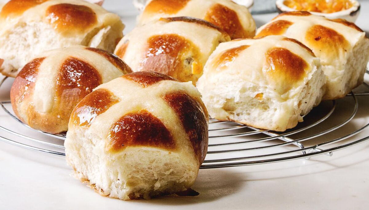 These hot cross buns are delicious with butter or with some cheddar. 