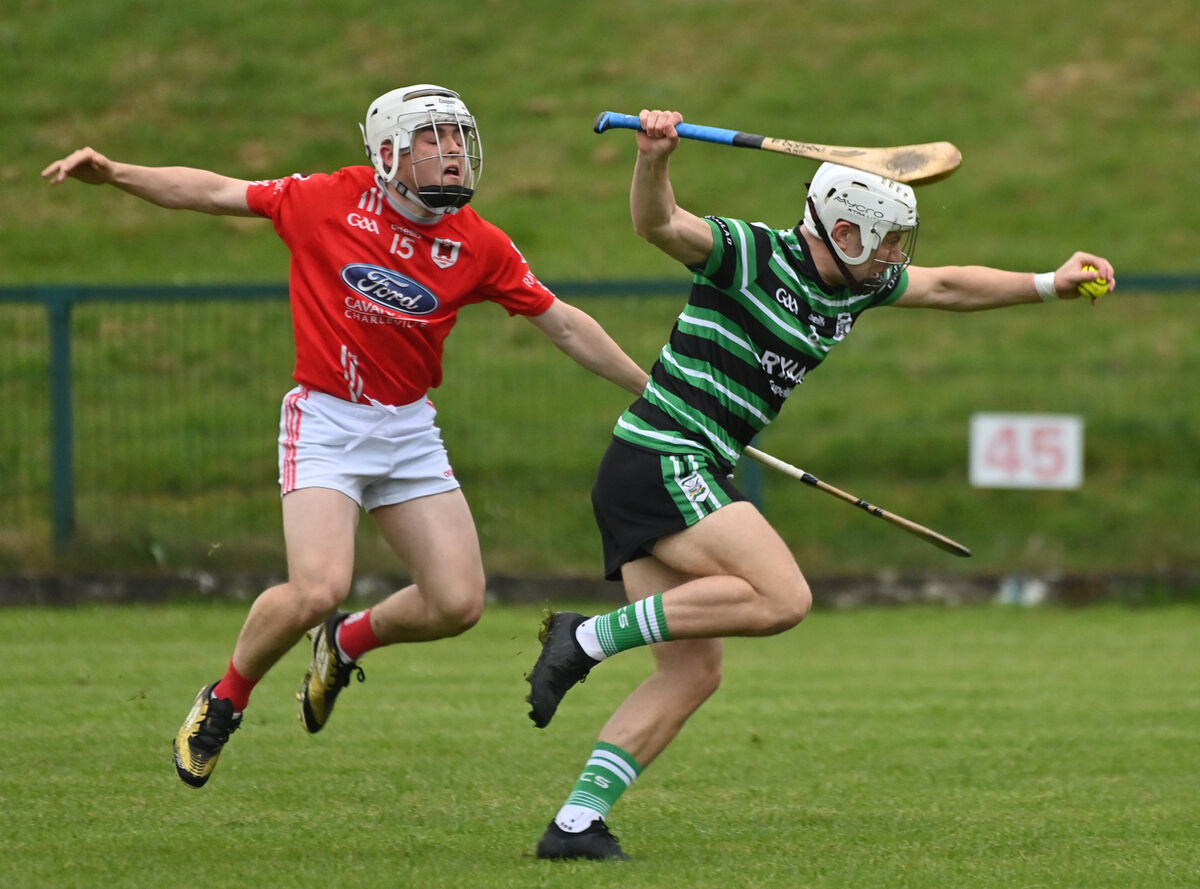  Andrew O'Connell, Douglas breaking past Gareth Gleeson, Charleville. Picture: Dan Linehan
