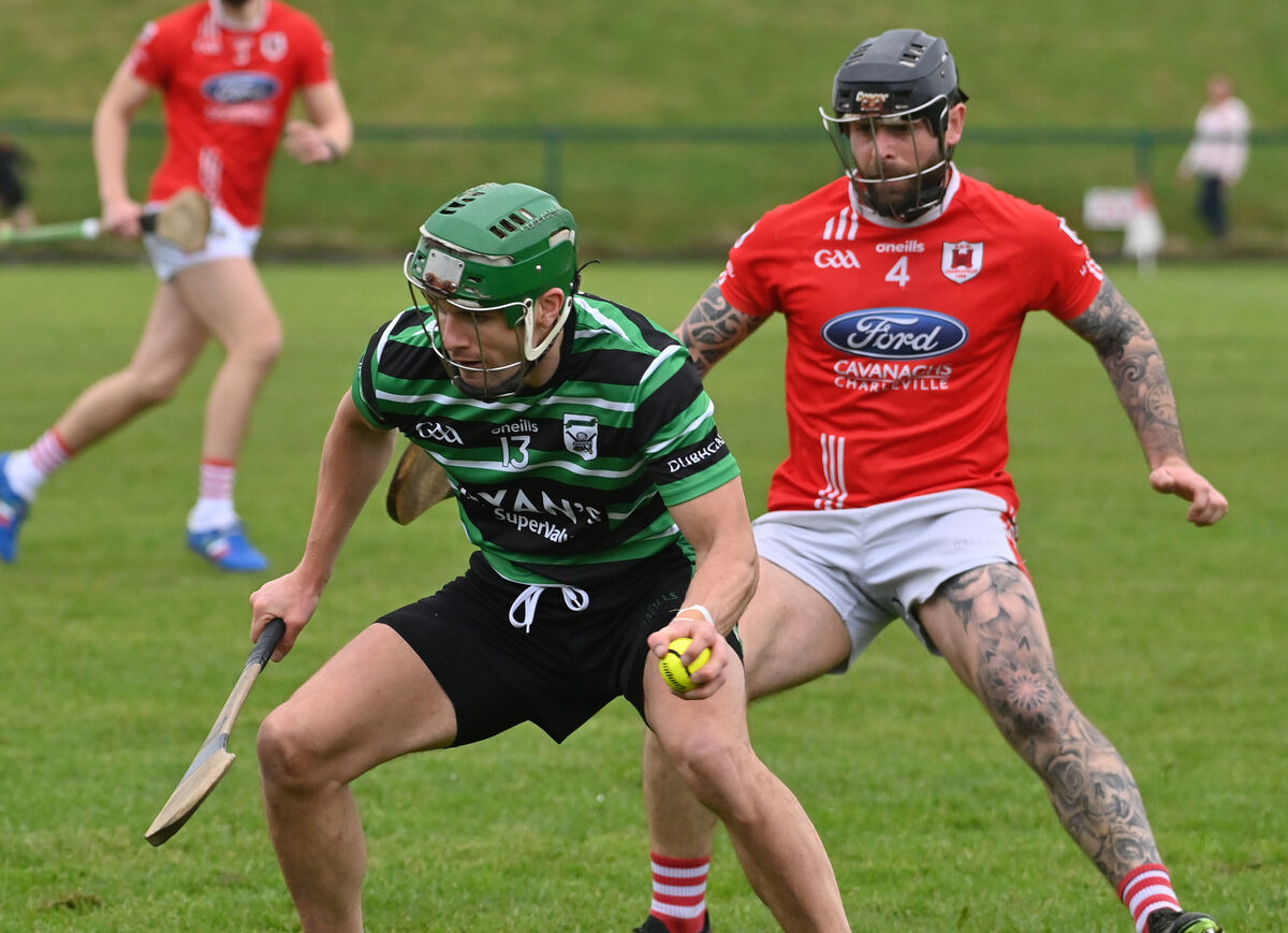  Alan Cadogan, Douglas winning this ball from Darren Butler, Charleville. Picture: Dan Linehan