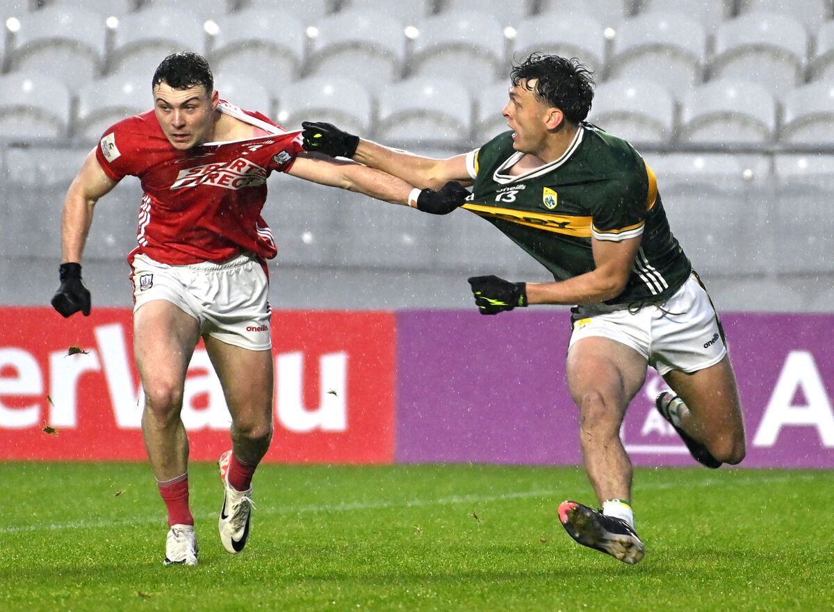 Kerry's David Clifford holds onto Cork's Daniel O'Mahony. Picture: Eddie O'Hare
