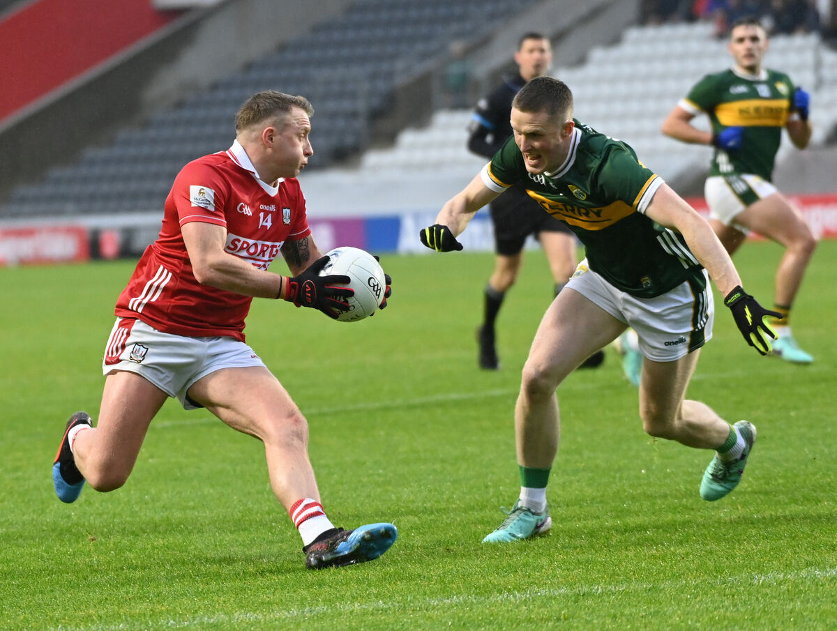 Cork's Brian Hurley takes on Kerry's Jason Foley. Picture: Eddie O'Hare