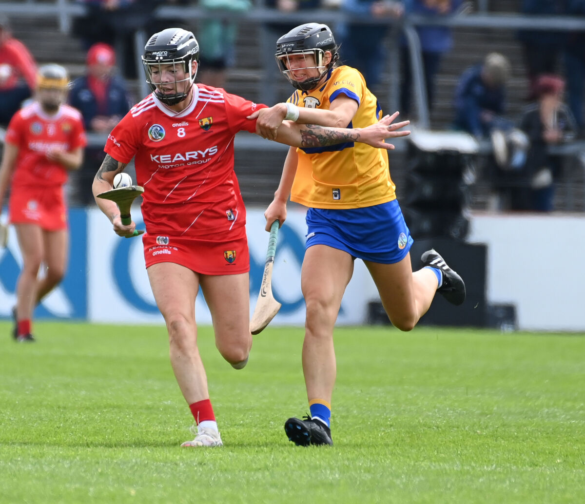 Cork's Aisling Thompson holds off Clare's Sinead O'Keeffe. Picture: Eddie O'Hare Cork's Aisling Thompson holds off Clare's Sinead O'Keeffe. Picture: Eddie O'Hare