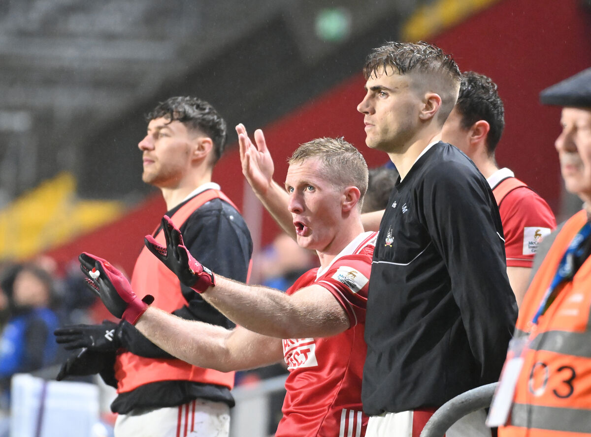 Disappointed Cork players react in the dying minutes against Kerry at SuperValu Páirc Uí Chaoimh. Picture: Eddie O'Hare