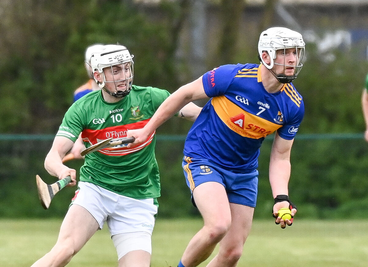 Carrigaline's Chris Vaughan wins possession ahead of Fr O'Neill's Conor O'Leary, during their Senior Hurling League clash at Carrigaline. Carrigaline's Chris Vaughan wins possession ahead of Fr O'Neill's Conor O'Leary, during their Senior Hurling League clash at Carrigaline.