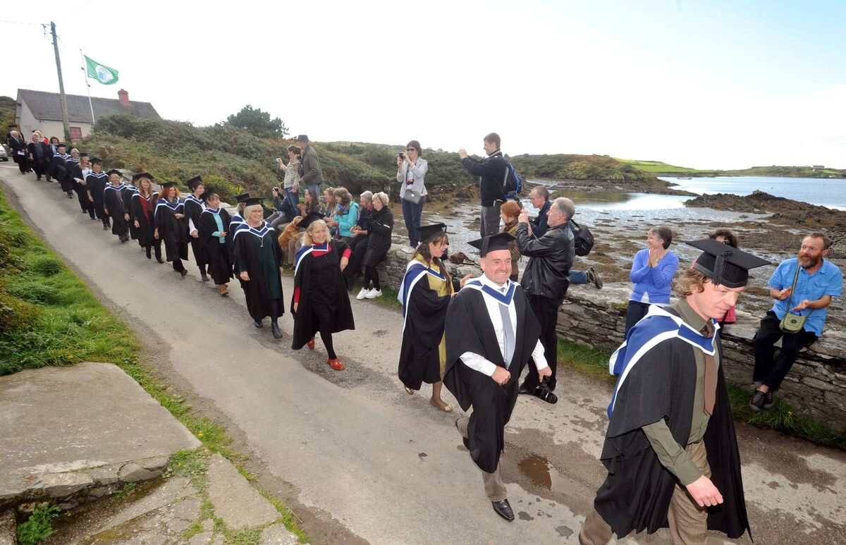 Students arrived in procession for their graduation for the BA in Visual Art ceremony on Sherkin Island off the Cork coast back in 2012. Picture: Denis Minihane. Students arrived in procession for their graduation for the BA in Visual Art ceremony on Sherkin Island off the Cork coast back in 2012. Picture: Denis Minihane.