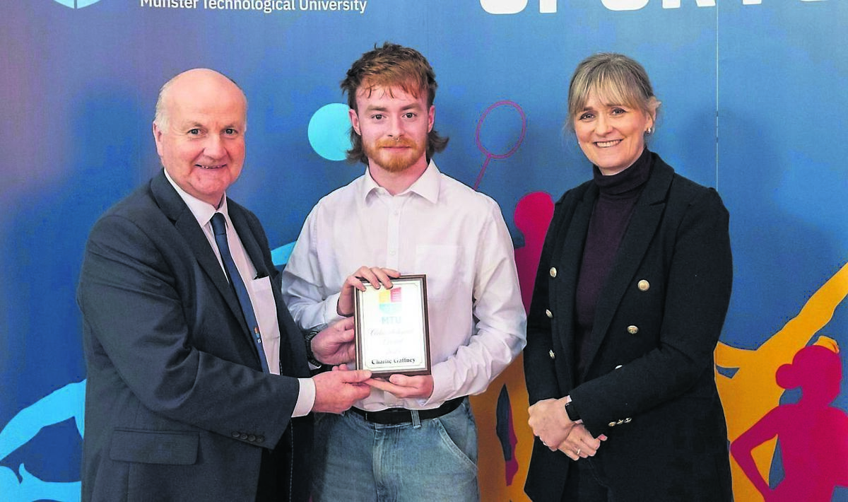 Charlie Gaffney, Irish Universities Athletics Association, from Turner’s Cross is honoured with a Munster Technological University (MTU) Acknowledgement Award for his contributions to university athletics. The awards ceremony celebrated a milestone 30th year of recognising student sporting excellence at MTU. Athletes from a wide range of disciplines, including GAA, rugby, surfing, rowing, and volleyball, were honoured for their achievements.	Picture: Joleen Cronin
                    