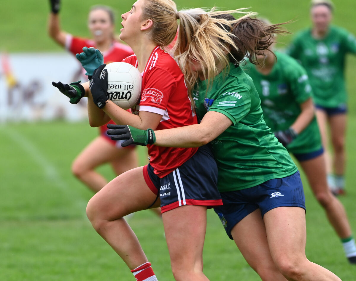 Cork's Grace Murphy wins the ball from Limerick's Grace Lee during the Munster LGFA Senior B final at Mallow last year. The Naomh Aban star will captain Cork this year and will be hoping they go one better than last season. Picture: Eddie O'Hare