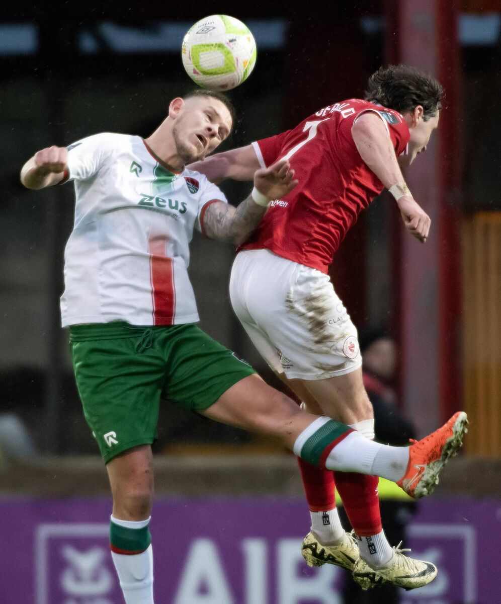 Cork City’s Sean Murray clashes mid air with Sligo Rovers’ William Fitzgerald. Picture: Evan Logan Cork City’s Sean Murray clashes mid air with Sligo Rovers’ William Fitzgerald. Picture: Evan Logan