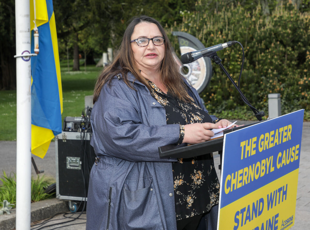 Ukrainian Ambassador to Ireland, Her Excellency Larysa Gerasko speaking at the Chernobyl Commemorative Service on the 39th anniversary that took place in Fitzgerald's Park in Cork. Picture: David Creedon. Ukrainian Ambassador to Ireland, Her Excellency Larysa Gerasko speaking at the Chernobyl Commemorative Service on the 39th anniversary that took place in Fitzgerald's Park in Cork. Picture: David Creedon.