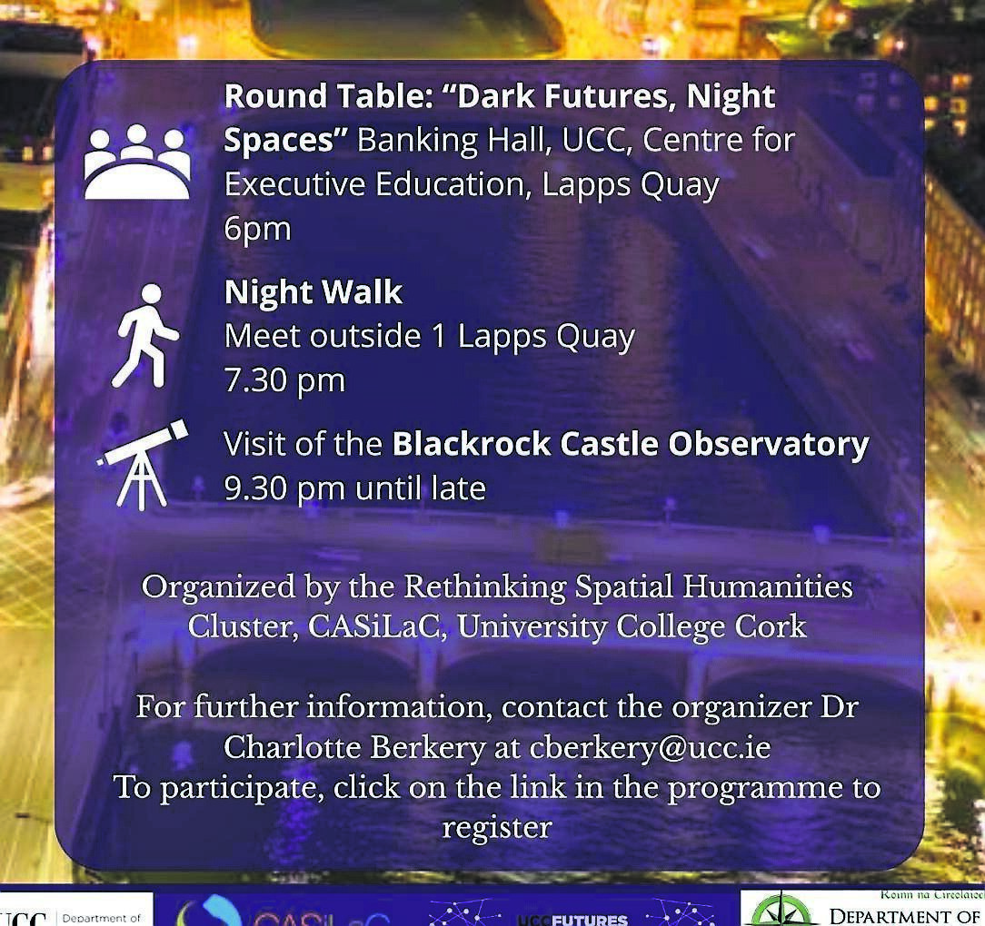 Events taking place as part of ‘Dark Futures, Night Spaces’ in Cork on Wednesday, April 30 Events taking place as part of ‘Dark Futures, Night Spaces’ in Cork on Wednesday, April 30