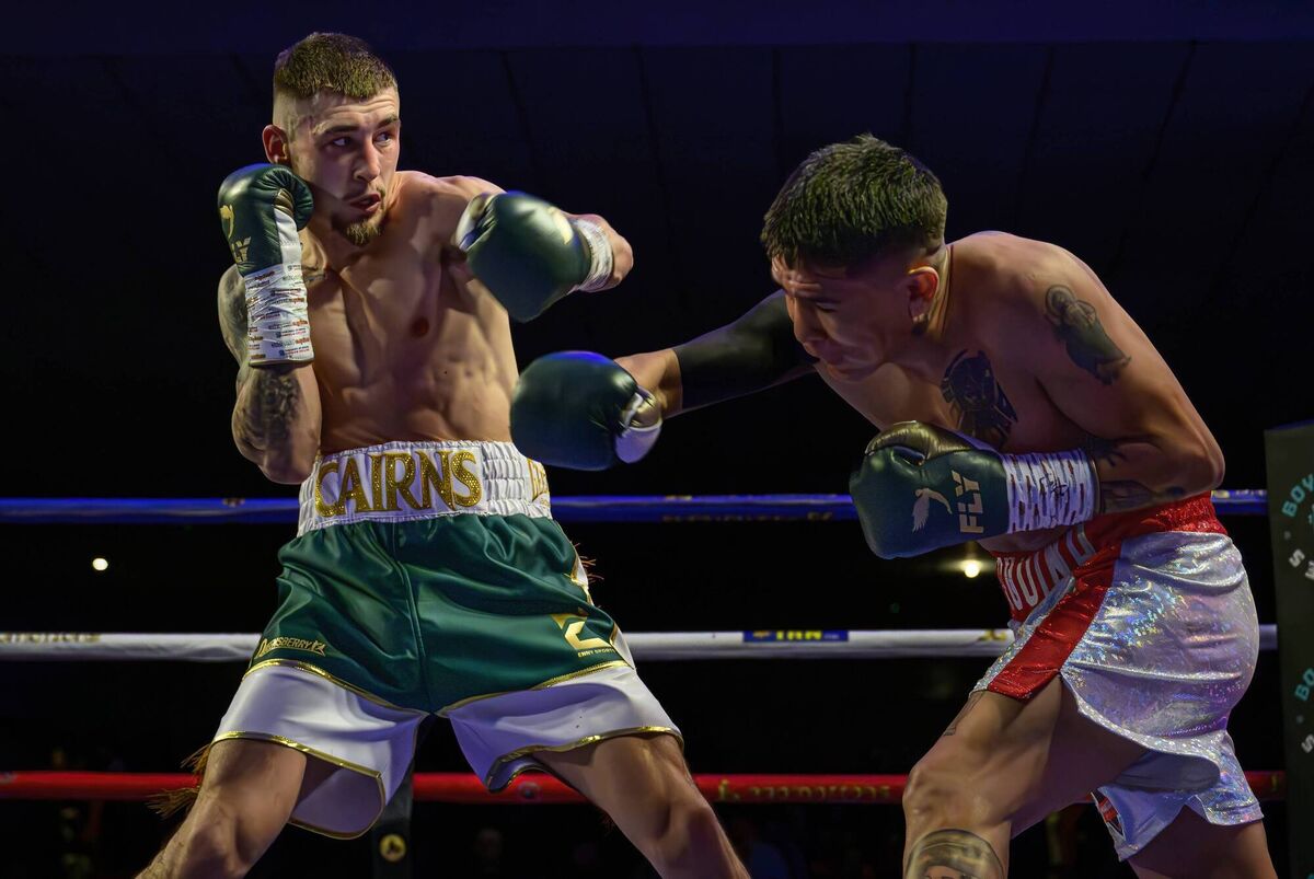 Lightweights Steven Cairns and Francisco Javier Lucero in action on the JB Promotions Night Of Champions professional boxing card at the National Stadium on Saturday 12 April 2025 Picture: Doug Minihane Lightweights Steven Cairns and Francisco Javier Lucero in action on the JB Promotions Night Of Champions professional boxing card at the National Stadium on Saturday 12 April 2025 Picture: Doug Minihane