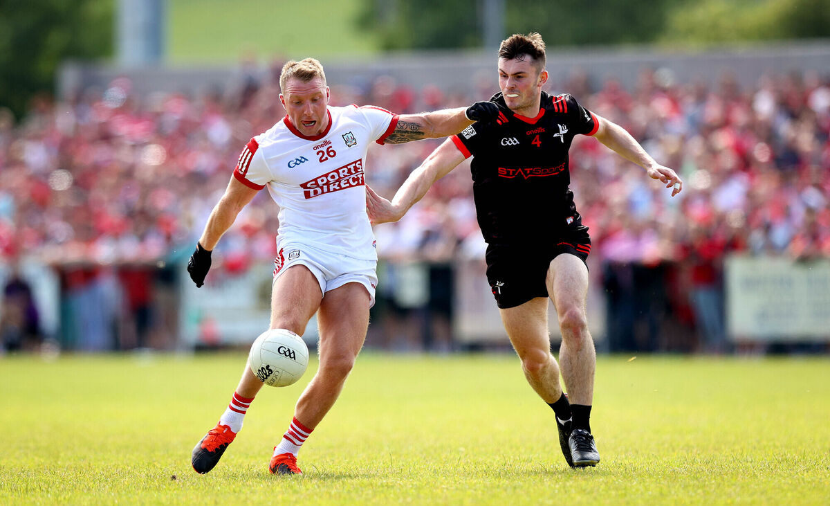 Louth’s Dan Corcoran ties to stop Brian Hurley of Cork last year. Picture: INPHO/Ryan Byrne Louth’s Dan Corcoran ties to stop Brian Hurley of Cork last year. Picture: INPHO/Ryan Byrne