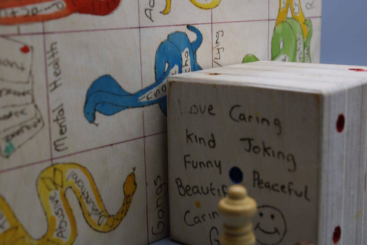 This year, one group designed a wooden board game called ‘Snakes and Labels’, using the woodwork workshop in the prison. This year, one group designed a wooden board game called ‘Snakes and Labels’, using the woodwork workshop in the prison.