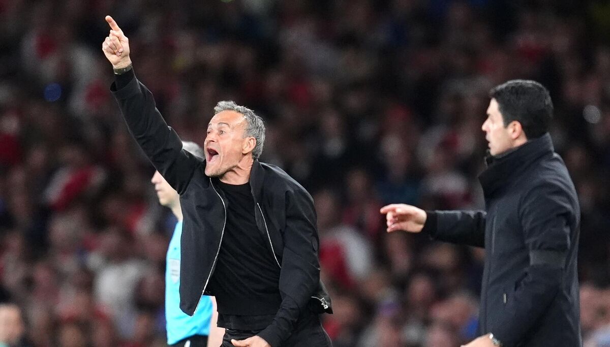 Paris Saint Germain manager Luis Enrique gestures on the touchline watched by Mikel Arteta during the UEFA Champions League semi final, first leg match at the Emirates Stadium, London. Picture: Adam Davy/PA Wire Paris Saint Germain manager Luis Enrique gestures on the touchline watched by Mikel Arteta during the UEFA Champions League semi final, first leg match at the Emirates Stadium, London. Picture: Adam Davy/PA Wire