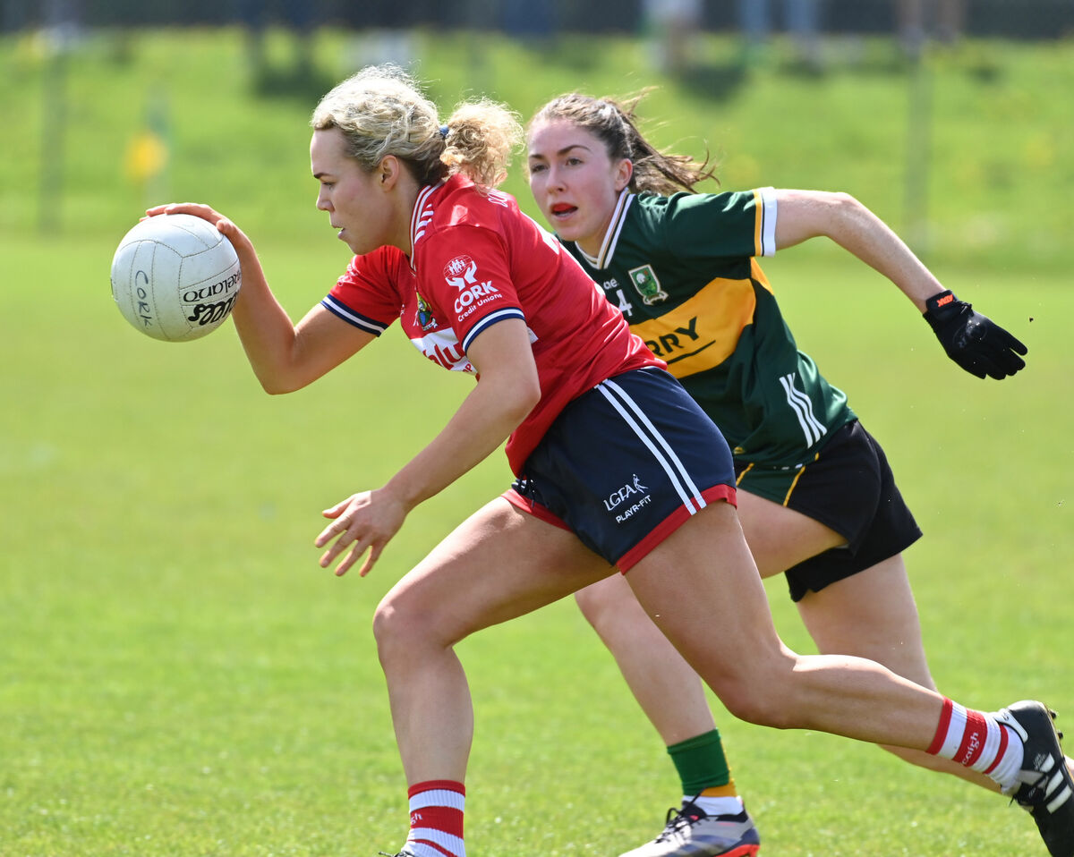 Cork's Katie Quirke takes on Kerry's Eilis Lynch during their championship clash at Cloughduv. Quirkes has now established herself as the key forward for Cork. Picture: Eddie O'Hare