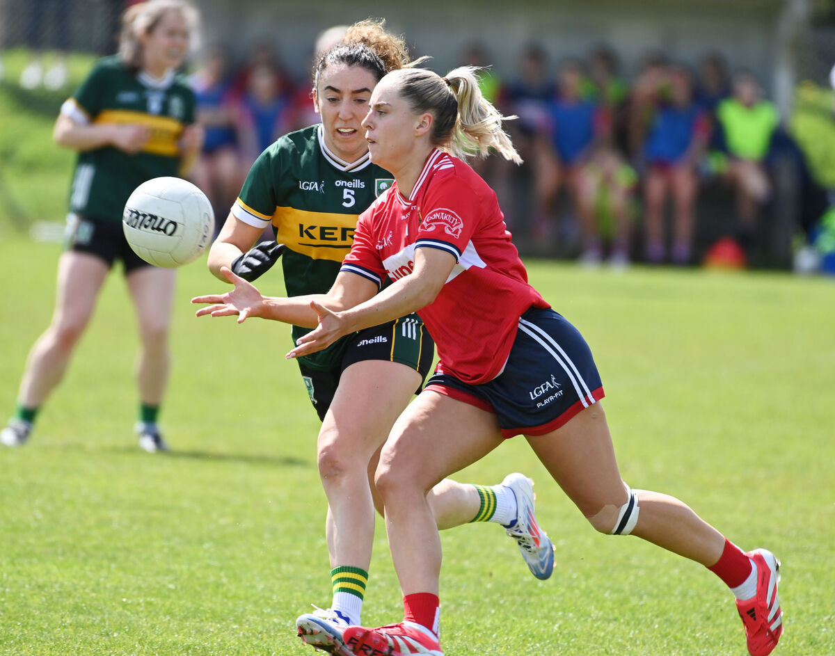 Cork's Laura O'Mahony gathers the ball from Kerry's Aishling O'Connell at Cloughduv. O'Mahony will be looking to add to her scoring tally on Sunday. Picture: Eddie O'Hare