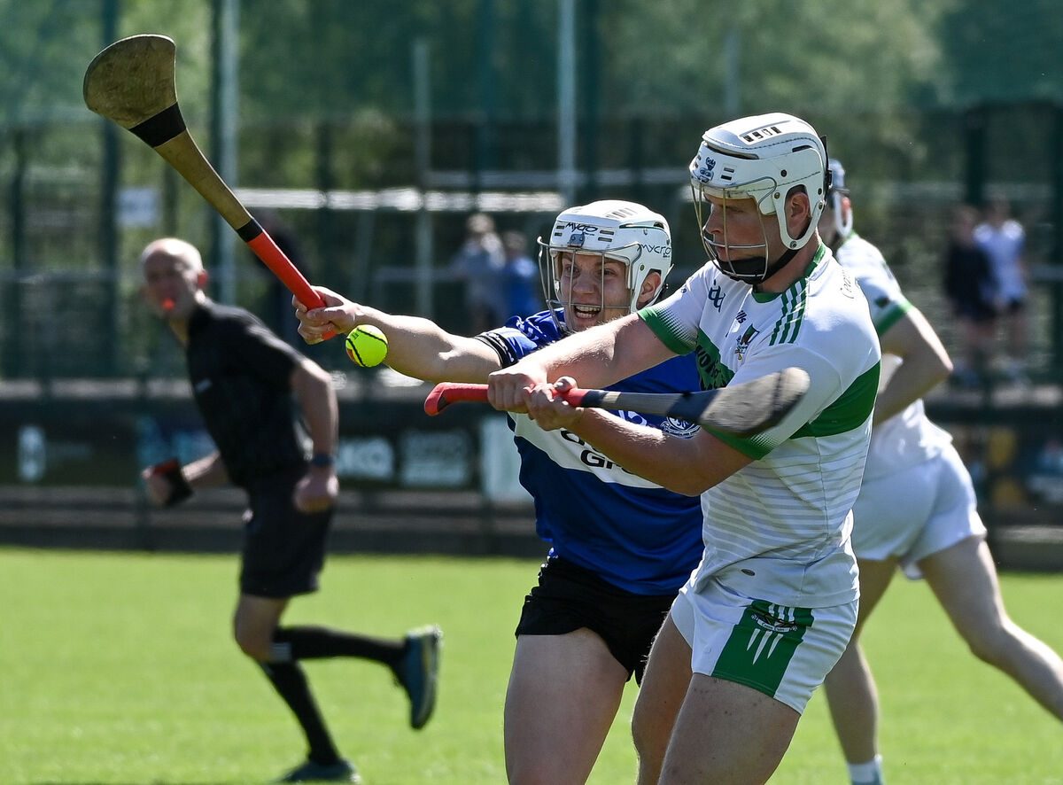  Kanturk's Conor Sheehan clears his lines under pressure from Sarsfields' Colm McCarthy during Sunday's RedFM Hurling League Division 1 clash at Riverstown. Picture: David Keane