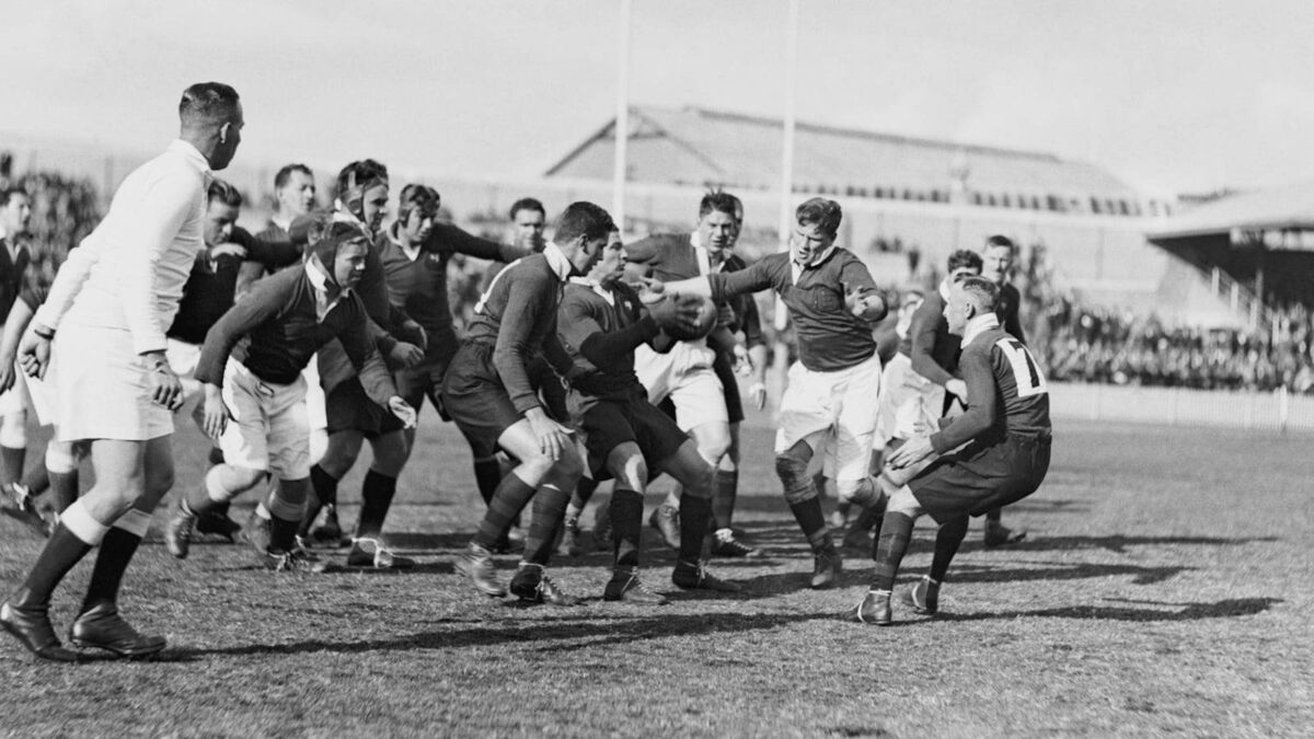 Dunmanway native George Beamish moves in to make a tackle during the British &amp; Irish Lions' test against Australia in 1930.