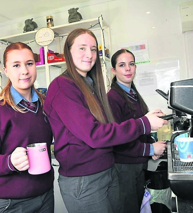 Baristas Sophie Byrne, Roisín Cahill, and Zoe Gardener, working hard behind the scenes making coffee.	Pictures: Siobhán Russell
                    