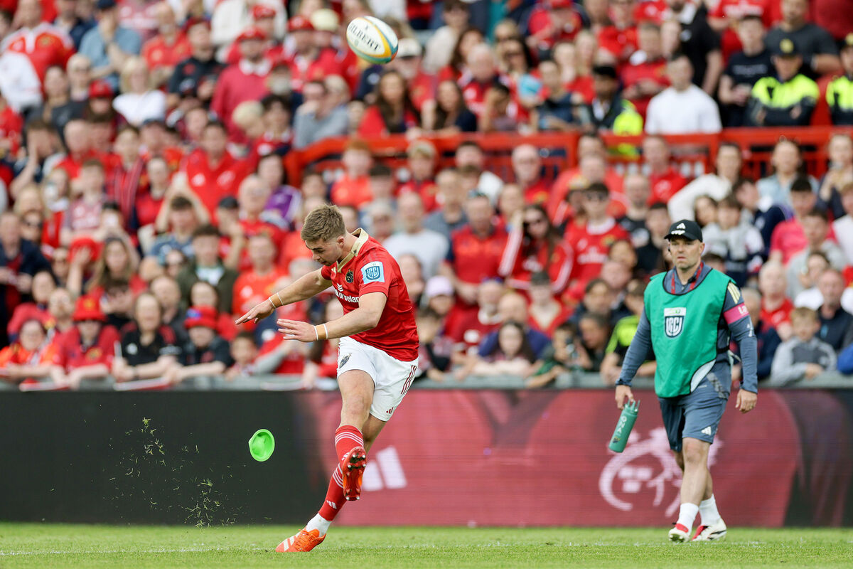 Munster's Jack Crowley kicks a conversion. Picture: INPHO/Laszlo Geczo