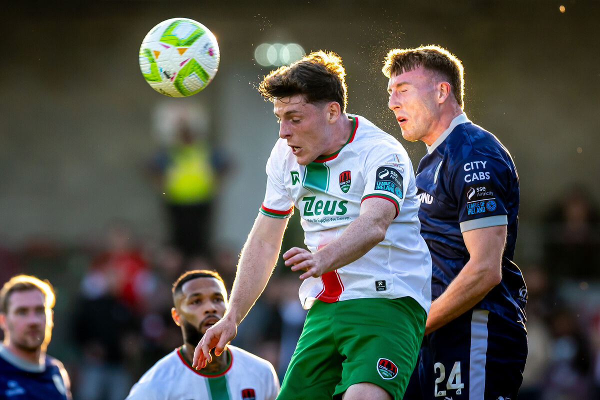 Cork City’s Harry Nevin rises with Sam Todd of Derry City. Picture: INPHO/Morgan Tracey Cork City’s Harry Nevin rises with Sam Todd of Derry City. Picture: INPHO/Morgan Tracey