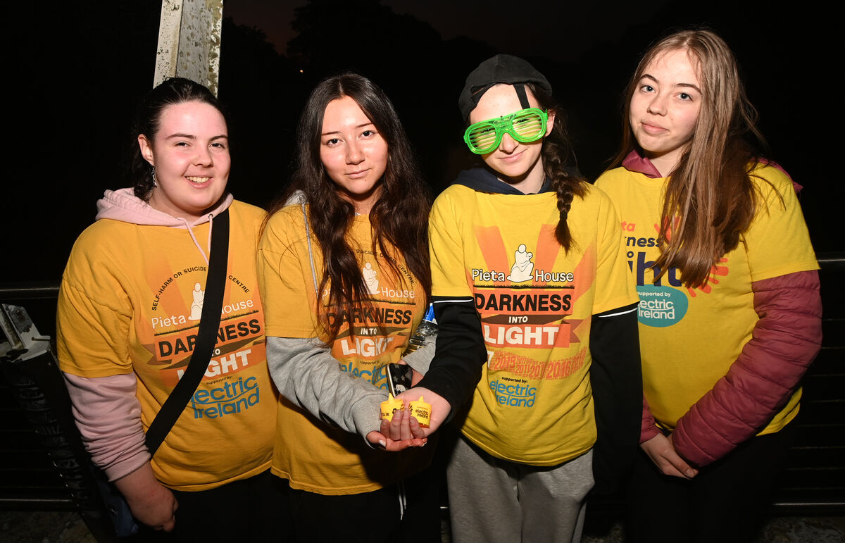 Friends Amy Kay Donnellan, Zara Burns, Shannon O'Brien and Grace O'Neill from Ballyphehane, Cork taking part in the Darkness Into Light charity walk at University College, Cork (UCC) on Saturday 10th May 2025. Picture: Larry Cummins Friends Amy Kay Donnellan, Zara Burns, Shannon O'Brien and Grace O'Neill from Ballyphehane, Cork taking part in the Darkness Into Light charity walk at University College, Cork (UCC) on Saturday 10th May 2025. Picture: Larry Cummins