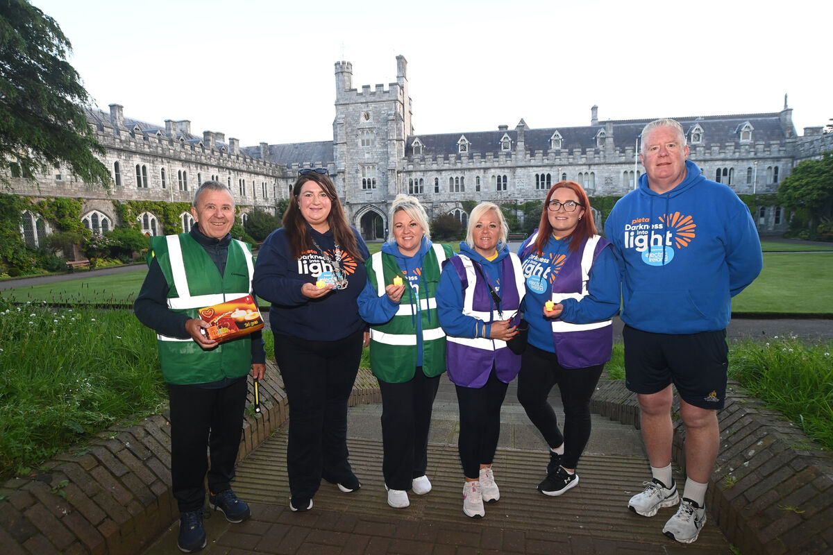 Organising committee members Henry Cremin, Cllr Ciara O'Connor, Deputising for the Lord Mayor, Majella Cremin, Amanda Cremin, Catherine Glavin and Mick Finn at the Darkness Into Light charity walk at University College, Cork (UCC) on Saturday 10th May 2025. Picture: Larry Cummins Organising committee members Henry Cremin, Cllr Ciara O'Connor, Deputising for the Lord Mayor, Majella Cremin, Amanda Cremin, Catherine Glavin and Mick Finn at the Darkness Into Light charity walk at University College, Cork (UCC) on Saturday 10th May 2025. Picture: Larry Cummins