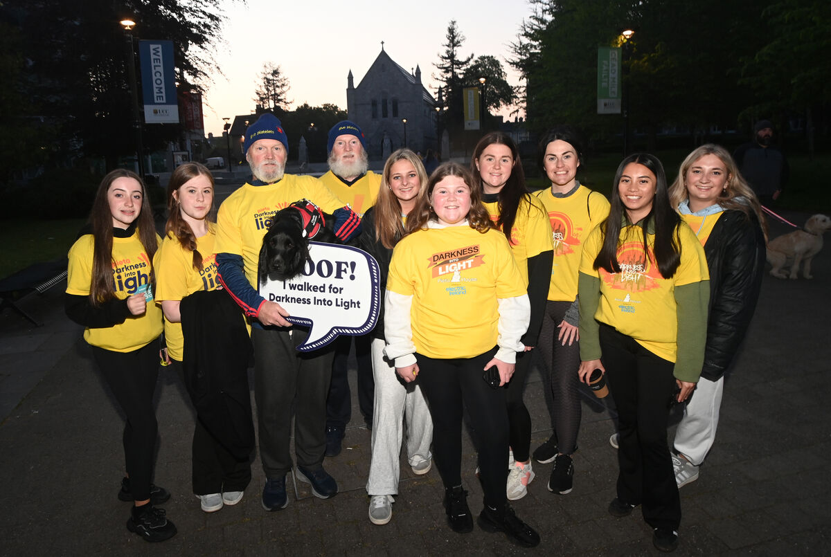 Brothers Donal O'Connor, Mahon and Paul O'Connor, Togher with dog Charlie and the extended O'Connor Clan who took part in the Darkness Into Light charity walk at University College, Cork (UCC) on Saturday 10th May 2025. Picture: Larry Cummins Brothers Donal O'Connor, Mahon and Paul O'Connor, Togher with dog Charlie and the extended O'Connor Clan who took part in the Darkness Into Light charity walk at University College, Cork (UCC) on Saturday 10th May 2025. Picture: Larry Cummins