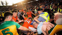 Tempers flare between the two teams after the final whistle as fans and members of An Garda Síochána get involved 10/5/2025