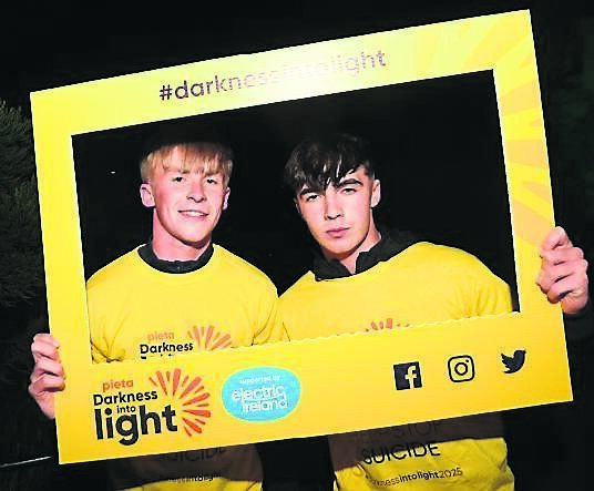Michael Coleman, Bishopstown GAA, and Callum Harrington, Leevale AC, at the finish of the Darkness into Light charity walk at UCC on Saturday. Picture: Larry Cummins Michael Coleman, Bishopstown GAA, and Callum Harrington, Leevale AC, at the finish of the Darkness into Light charity walk at UCC on Saturday. Picture: Larry Cummins