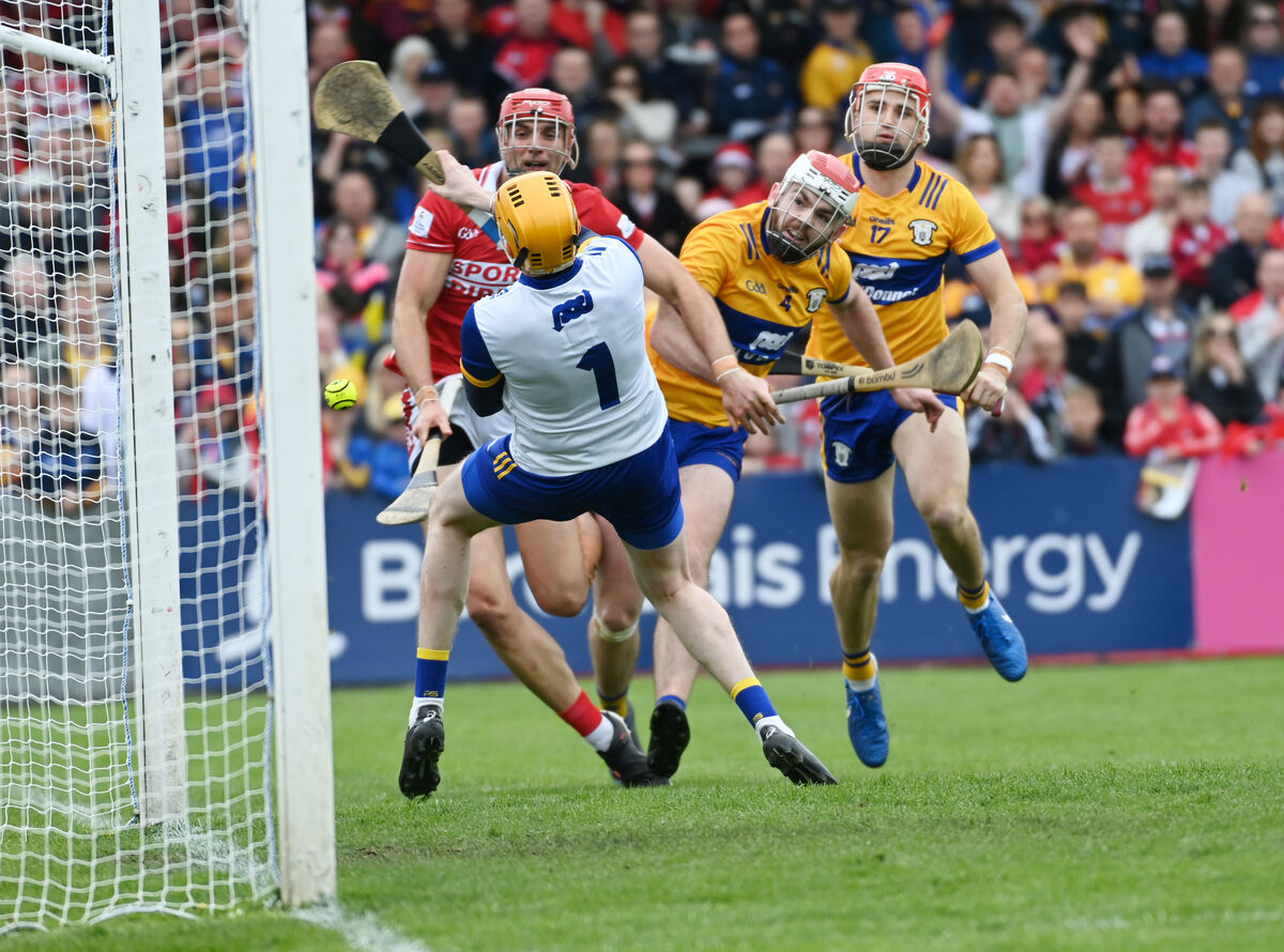Brian Hayes scores Cork's first goal against Clare. Picture: Eddie O'Hare Brian Hayes scores Cork's first goal against Clare. Picture: Eddie O'Hare