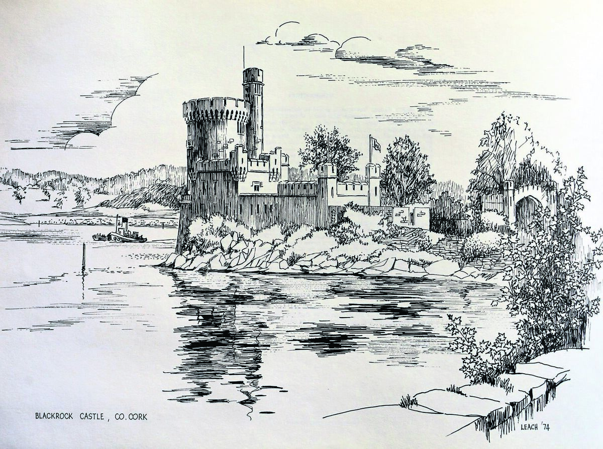 Blackrock Castle drawn by Gladys Leach in The Scenery And Character Of Cork, with a tugboat passing by - one was called The Killarney, recalls Jo Kerrigan