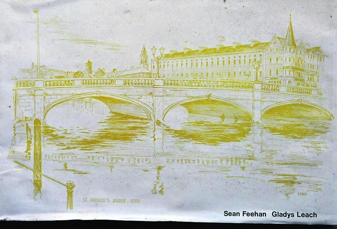 An image by Gladys Leach of Cork city and the River Lee, from the book The Scenery And Character Of Cork, published in 1974