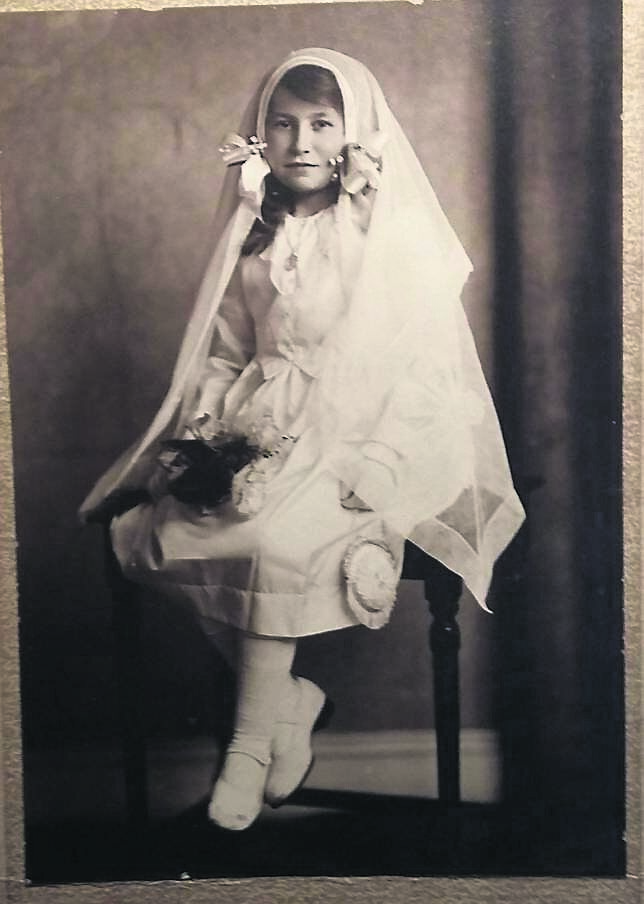 John Arnold’s mother, Mary Arnold, née Twomey, at her confirmation and (right) on her wedding day
