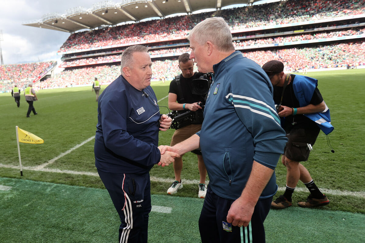 Cork manager Pat Ryan and Limerick counterpart John Kiely after last year's semi-final. Picture: Inpho/Bryan Keane Cork manager Pat Ryan and Limerick counterpart John Kiely after last year's semi-final. Picture: Inpho/Bryan Keane
