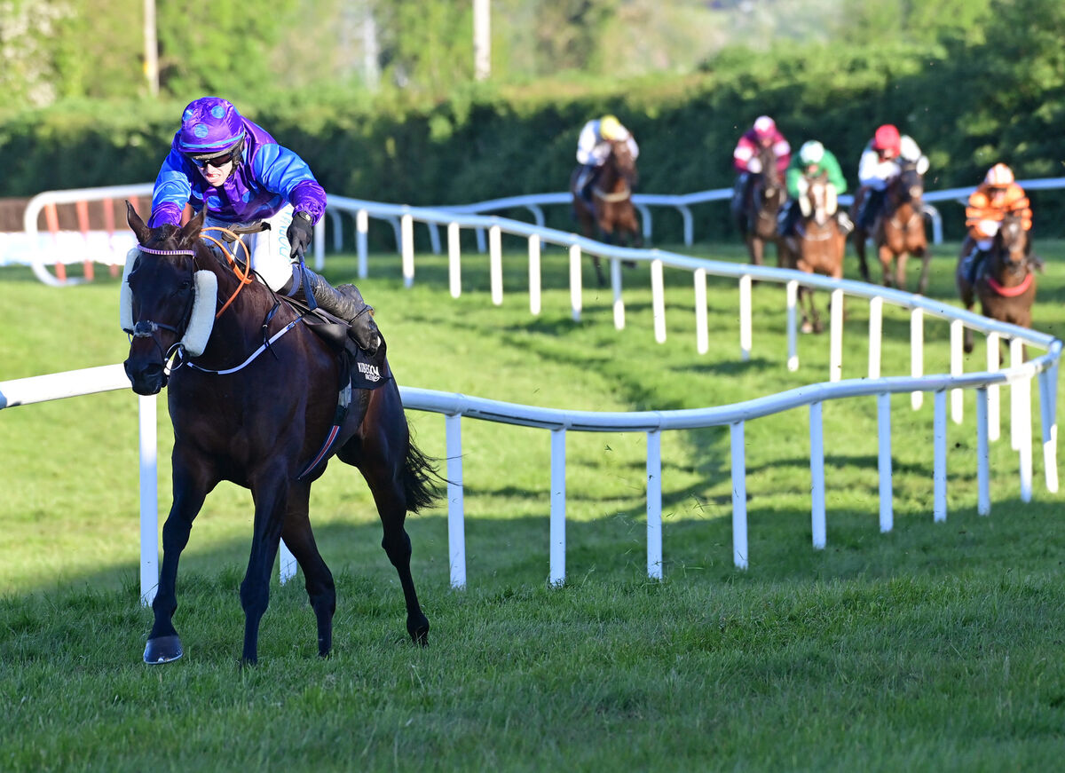 Marv Michael and Darragh O'Keeffe win the Shanette Superior Space Handicap Steeplechase. Picture: Healy Racing