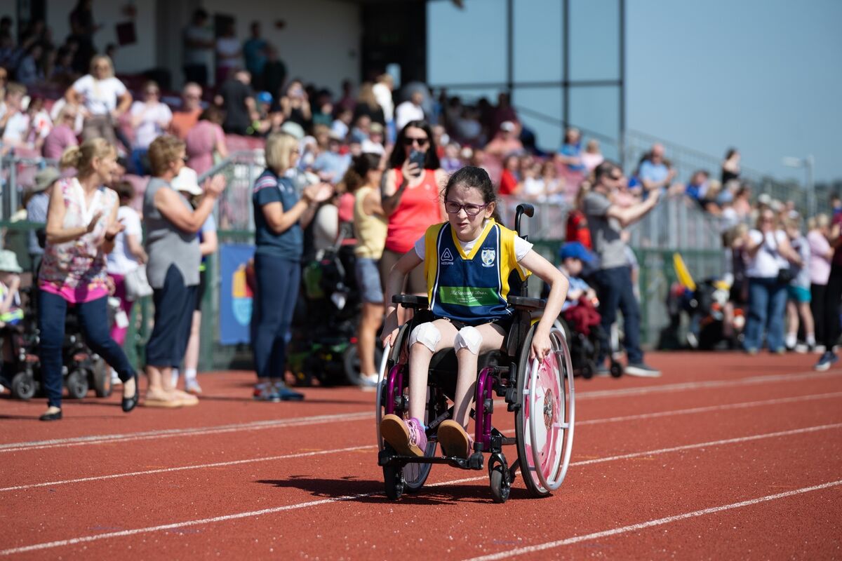 Ciara Crowley from St Mary’s Senior School, Dunmanway rolls past the stands to take second place in her race at the Special City Sports Day Event for children with physical needs at MTU, organised by Lúthchleasa Bhunscoileanna Chorcaí. Picture: Chani Anderson. Ciara Crowley from St Mary’s Senior School, Dunmanway rolls past the stands to take second place in her race at the Special City Sports Day Event for children with physical needs at MTU, organised by Lúthchleasa Bhunscoileanna Chorcaí. Picture: Chani Anderson.