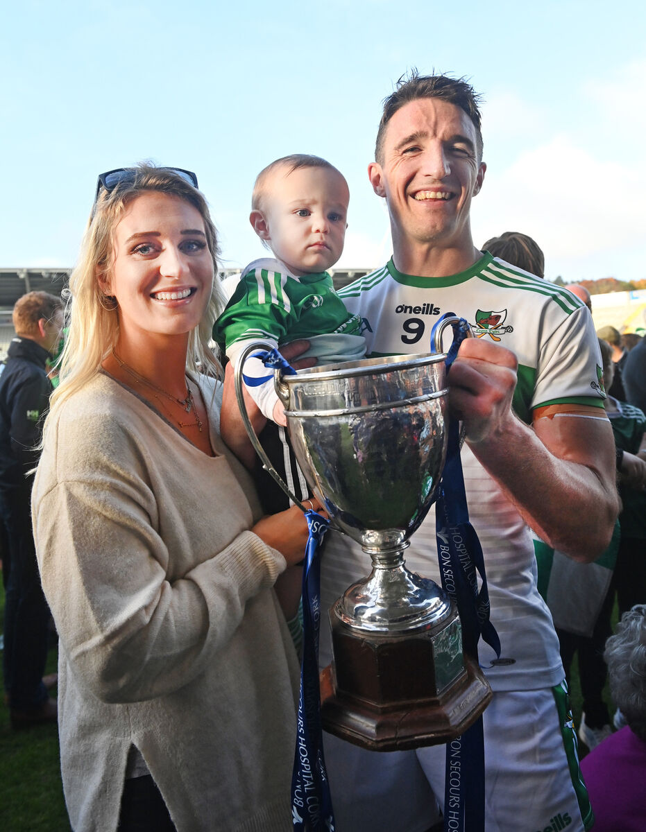 Kanturk's Aidan Walsh with his partner Doireann and son Macdara after defeating Bantry Blues in the Cork PIFC final in 2022. Picture: Eddie O'Hare Kanturk's Aidan Walsh with his partner Doireann and son Macdara after defeating Bantry Blues in the Cork PIFC final in 2022. Picture: Eddie O'Hare
