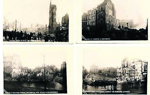 Republican cards relating to the Burning of Cork by Guy and Co showing the ruins of Grant’s and Haynes, Roches Stores, Lee Boot Co, Winthrop Street to Maylor Street, and from Egans to Cash and Co